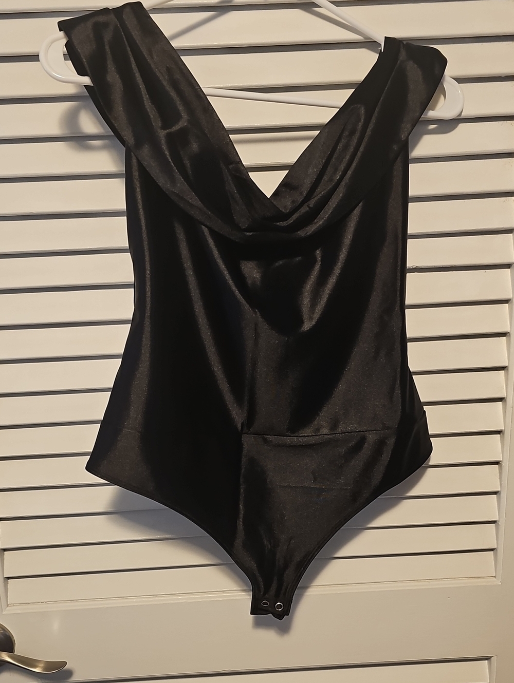 Black Satin Bodysuit with Cowl Neck - Women Intimates & Sleepwear